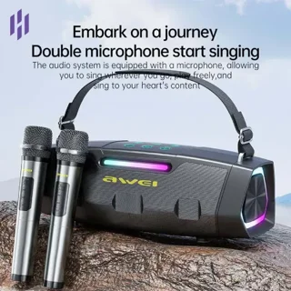 اسپیکر بلوتوثی اوی مدل Awie KT-28 توان 30 وات قابل‌حمل کارائوکه و دو میکروفون