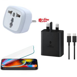 شارژر سامسونگ مدل EP-T4511 توان 45 وات سه پین با کابل + تبدیل + گلس هدیه (100% اصل ویتنام)